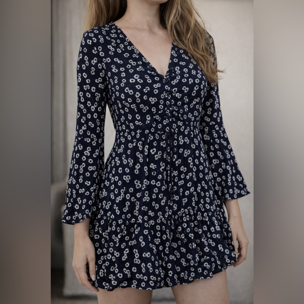 Flynn Skye Ditsy Floral Navy Long Sleeve Mini Dress
